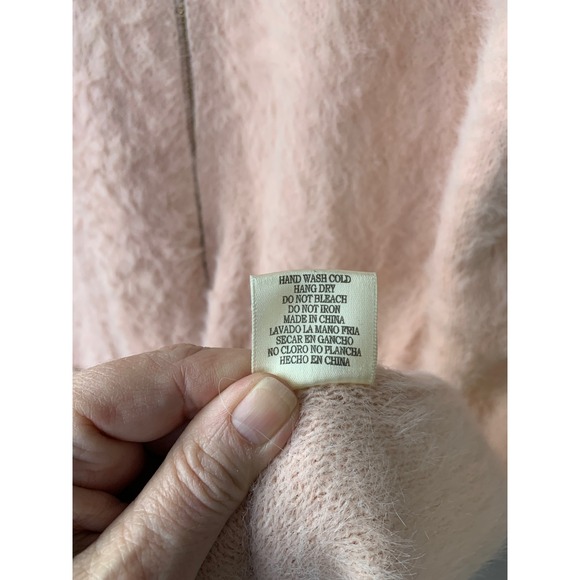 Freeway Fuzzy Knit Hooded Longline Cardigan Pink Long Sleeve Pockets Size L - Picture 4 of 8